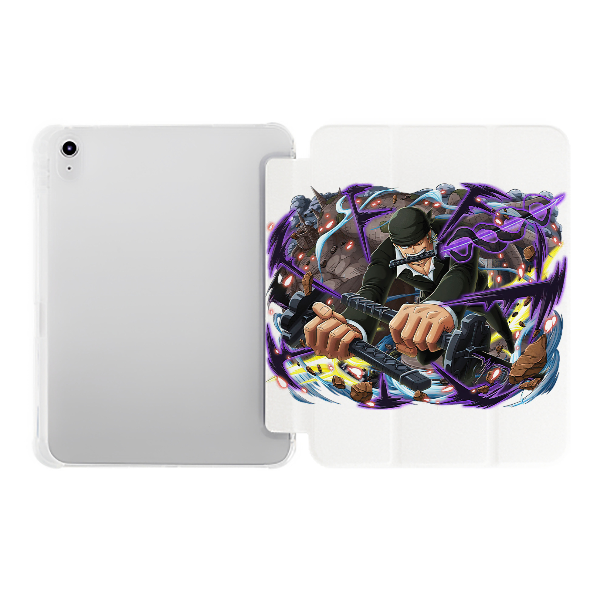 （画像用） ワンピース ロロノア・ゾロ ONE PIECE Roronoa Zoro IPad ケース ペン収納付き 三つ折りスタンド PUレザー×シリコン 対応機種9.5/10.5/10.9インチ